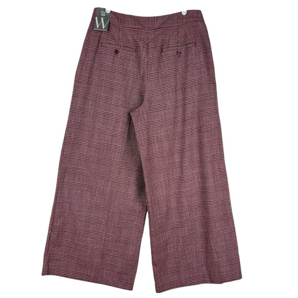 Worthington Women's Pleated Plaid Wide Leg Burgundy Dress Pants Size 12P Zip NWT - Picture 2 of 11